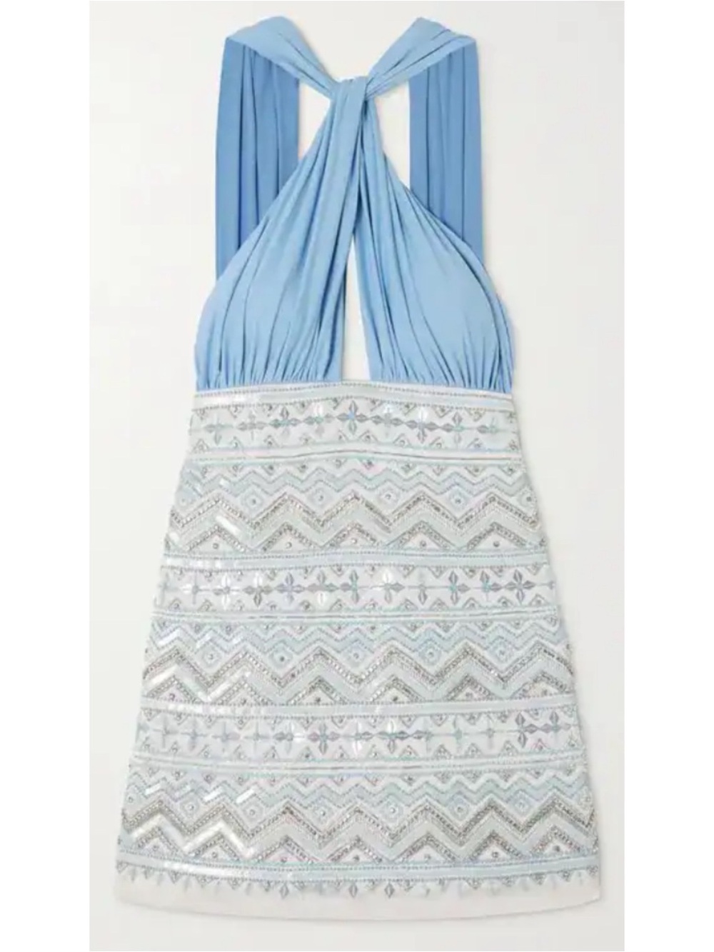 DES PHEMMES Sequin Embellished Halterneck
Blue Mini Dress Size Large - Picture 2 of 11